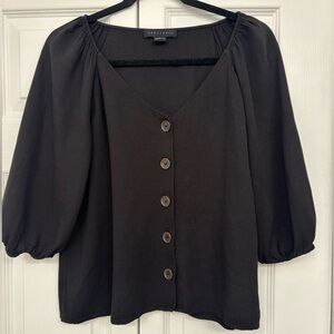 Sanctuary Black Button Front V-Neck Blouse 3/4 Sleeve Top